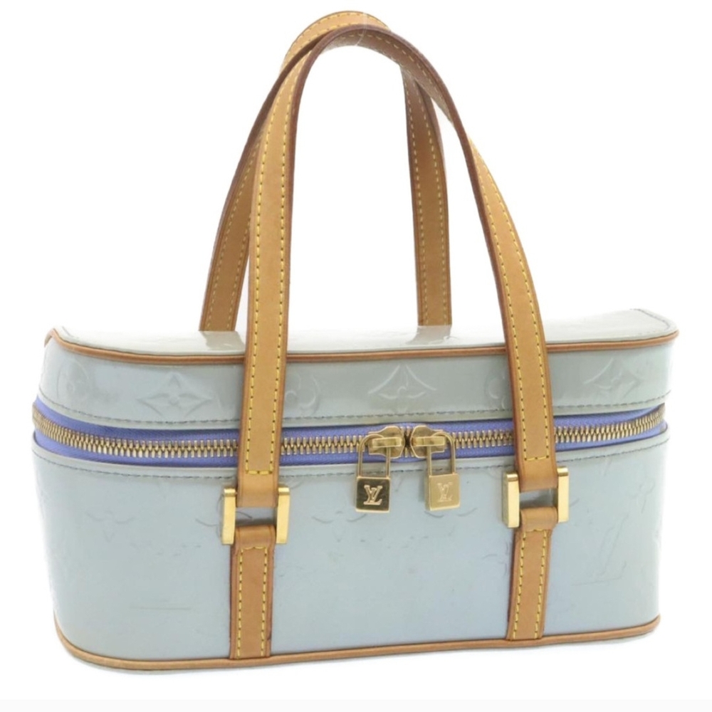 Louis Vuitton Vernis Sullivan Blue and Tan Cosmetic Bag with Gold Hardware